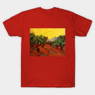 Olive Trees with Yellow Sky and Sun by Vincent van Gogh T-Shirt